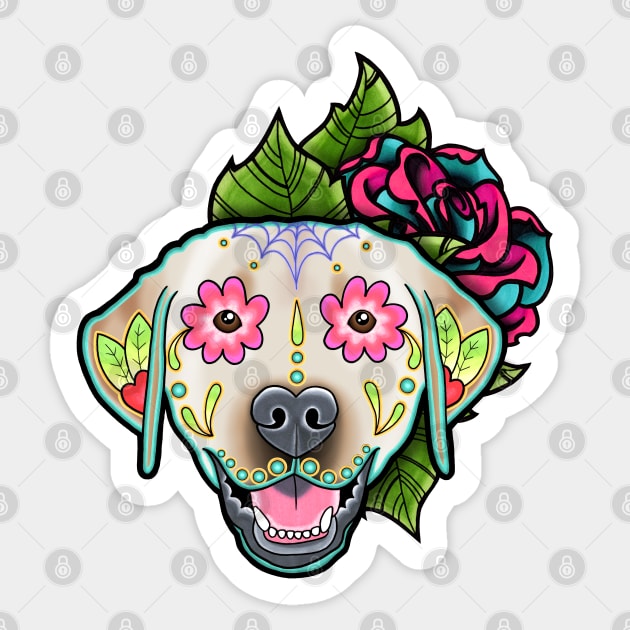 Labrador Retriever in Yellow - Day of the Dead Sugar Skull Dog Sticker by prettyinink